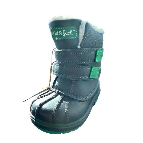 Cat & Jack Kids' Winter Boots Size 6‎ Black & Green Synthetic Upper Hook & Loop - Picture 7 of 10